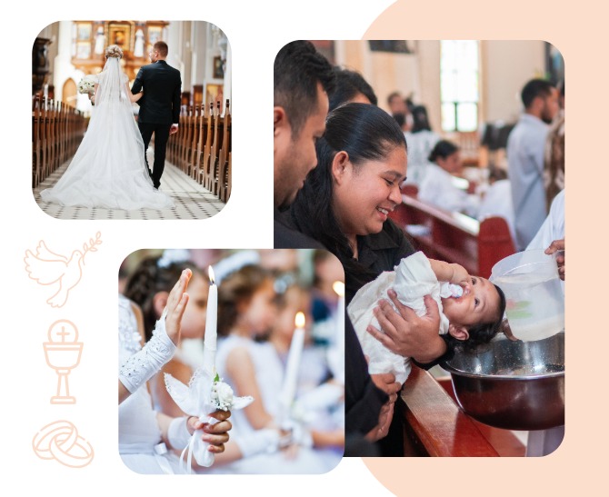 sacramentos primera comunion, bautismo y matrimonio